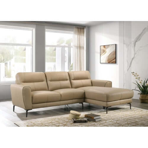 Top Grain Leather Right Facing Chaise Sofa Sectional 94"L