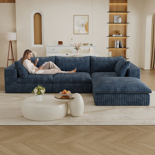 Rosalind Blue Fabric Sofa – 118.2" 4-Seat Sofa