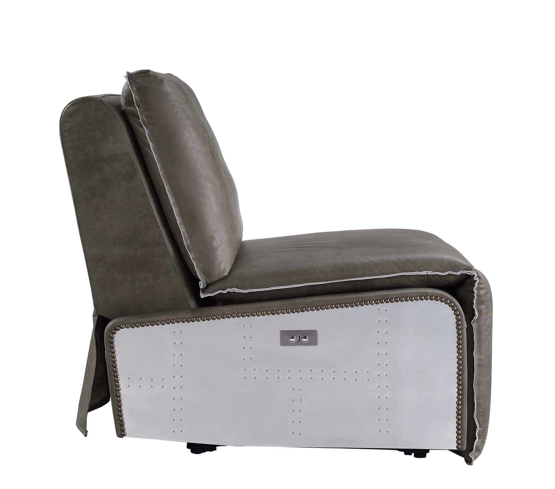 Metier Modern Industrial Power Recliner Lounge Chair, Gray Leather & Aluminum - Revel Sofa