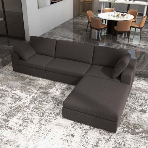 Sofá seccional modular moderno 'Cecilia' en gris oscuro con chaise reversible