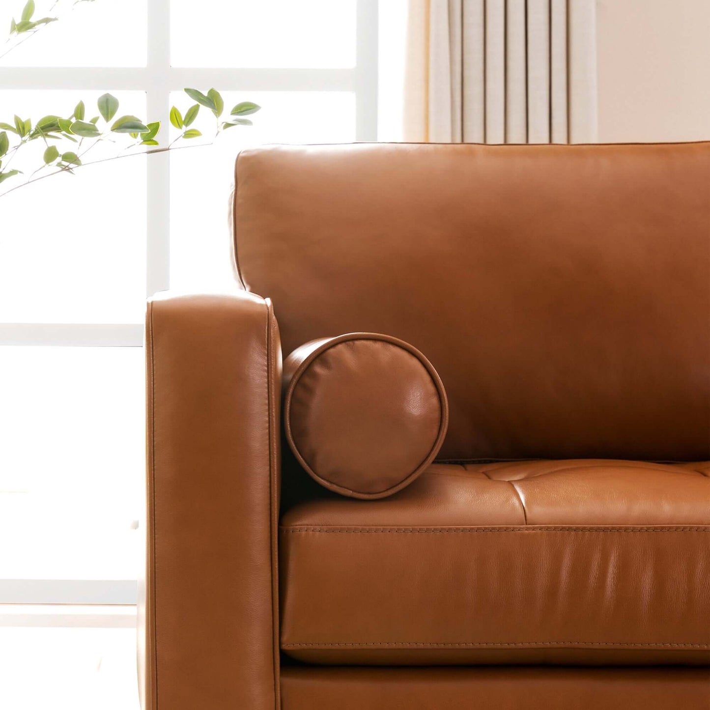 MCM Tufted Leather Sectional Sofa Reversible Chaise 101'
