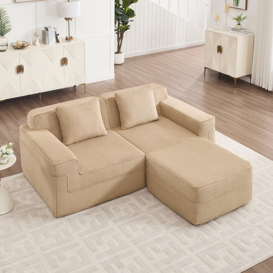 Modular 2 Seat L Shape Sectional Boneless Sofa in Camel