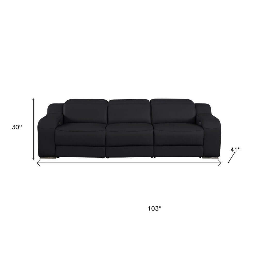 103" Italian Leather Reclining USB Sofa | Power Recliner Couch dimensions 30" height, 41" depth, 103" width