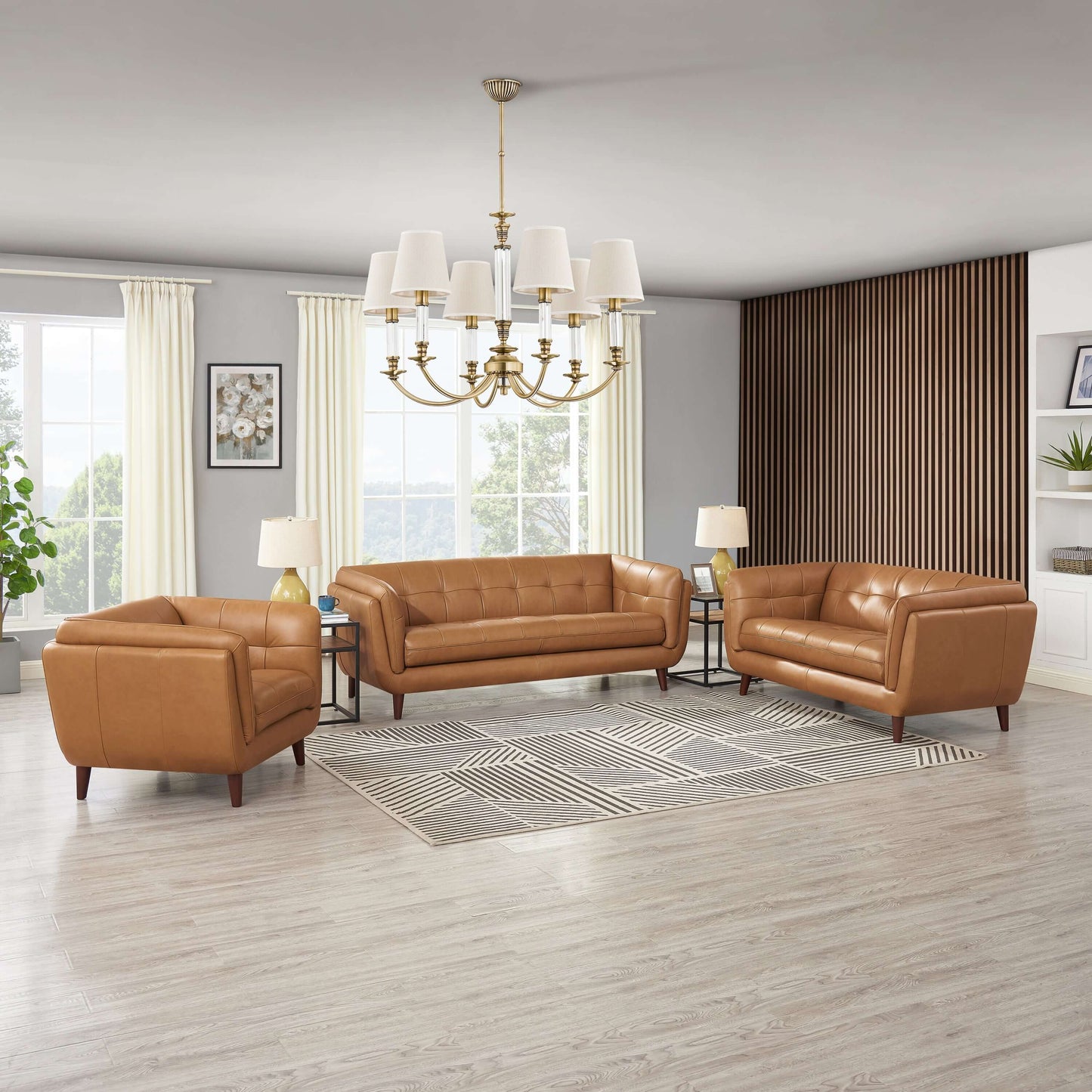 Solana MCM Tufted Top-Grain Leather 2 Seater Sofa Loveseat 70'