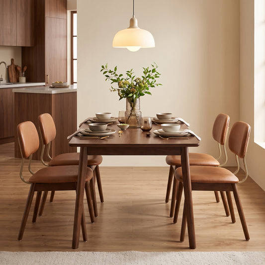 Jessamy Brown Faux Leather Dining Chair – Set of 2, 31.5" Curved-Back Wood Chairs