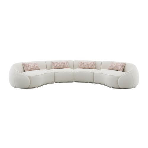 Sahara Beige Boucle Curved Modular Sectional Sofa (2 Sizes) with plush cushions and contemporary design.