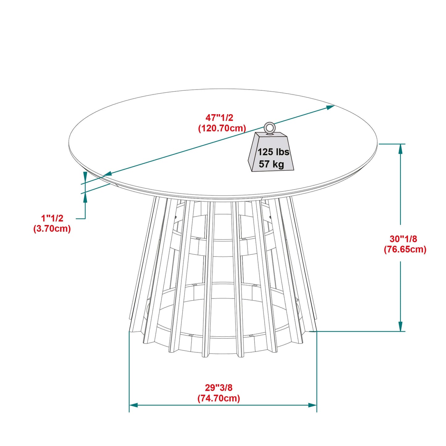 Round Pine Wood Pedestal Base Dining Table 47'