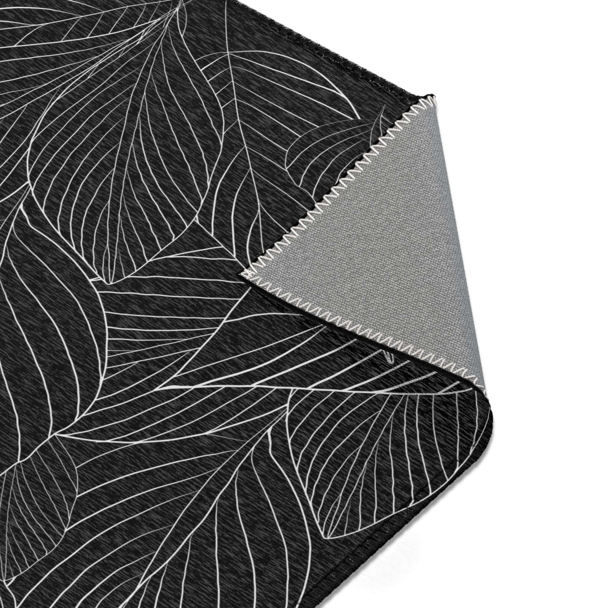 Rectangular Designer Accent Rug - Black & White Leaves - Revel Sofa