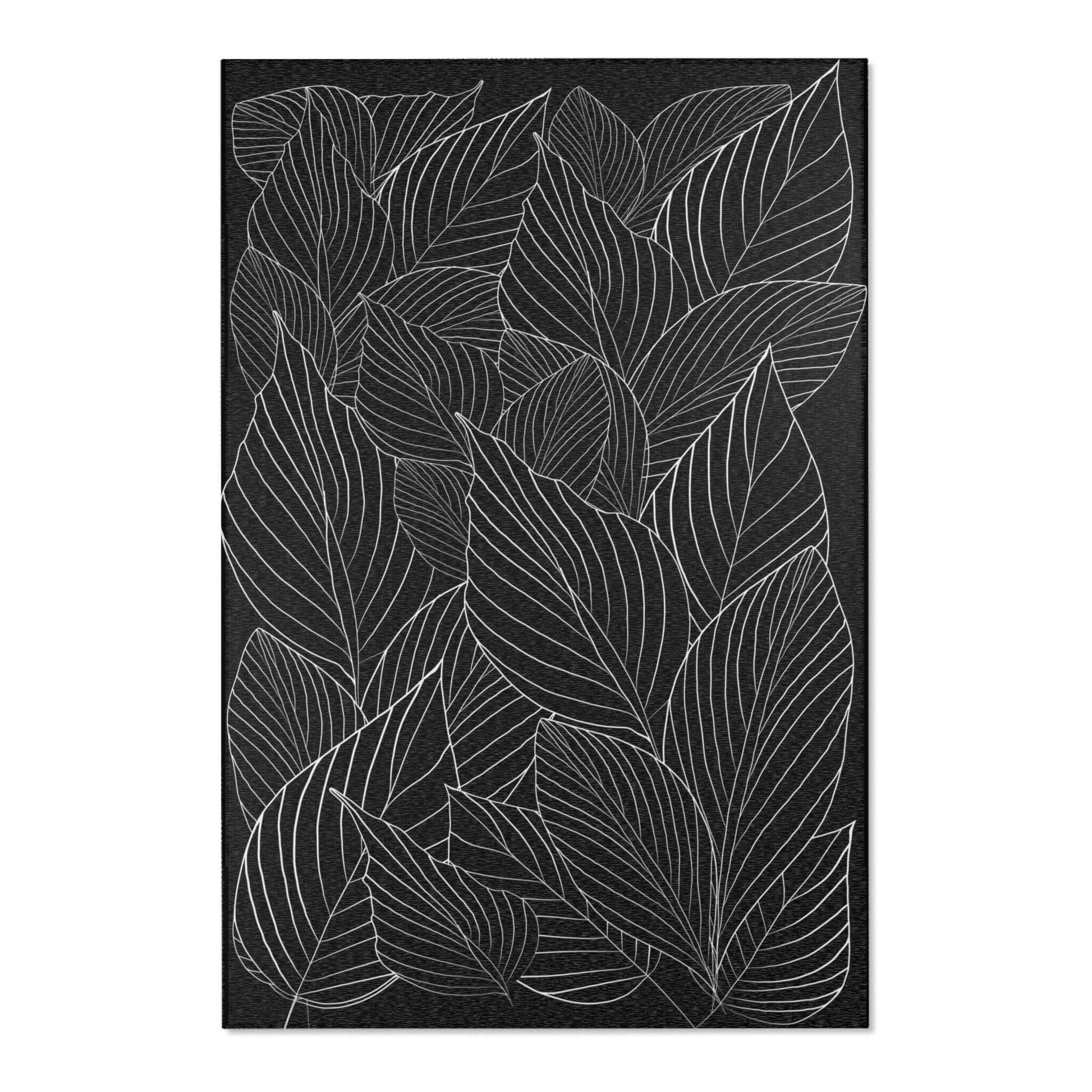 Rectangular Designer Accent Rug - Black & White Leaves - Revel Sofa