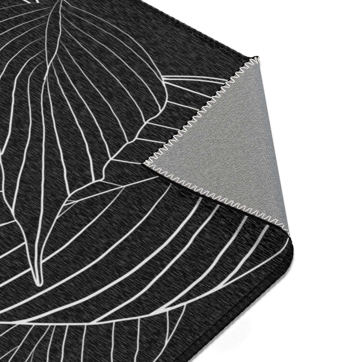Rectangular Designer Accent Rug - Black & White Leaves - Revel Sofa