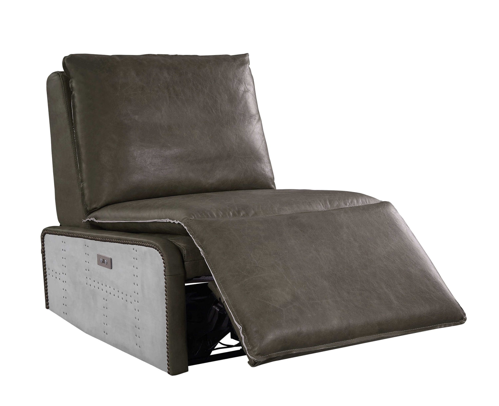 Metier Modern Industrial Power Recliner Lounge Chair, Gray Leather & Aluminum - Revel Sofa