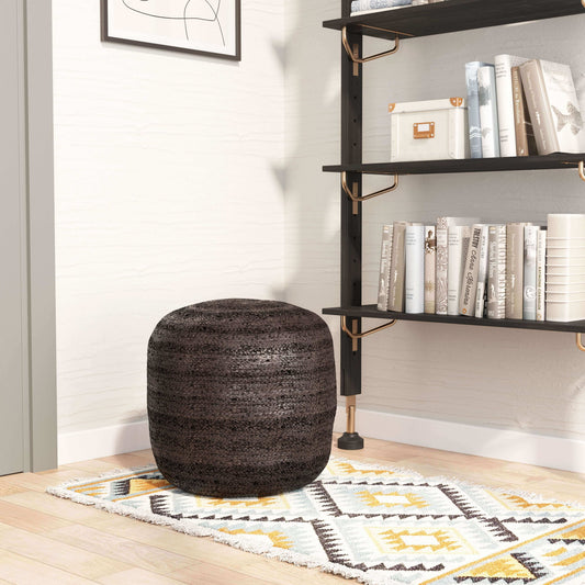 Lillian Boho Chic Round Wicker Ottoman, Black or Natural Colors 18" - Revel Sofa