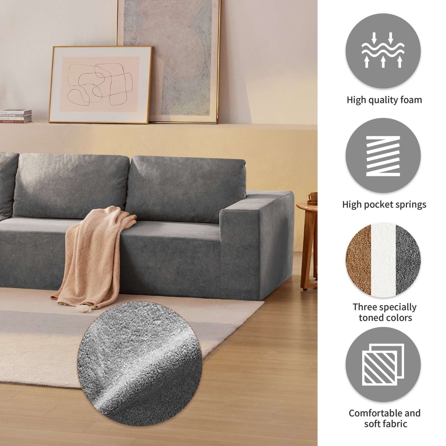 Modern Modular Low Profile Corner Sofa Sectional 116'