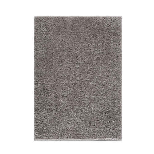 Super soft rectangular polyester shag rug in gray, ideal for living rooms and bedrooms.