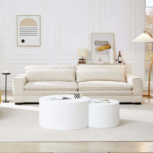 Modern Low Profile Fabric Sofa 104" – Contemporary 4-Seat Couch (4 Colors) in a stylish living room setting.