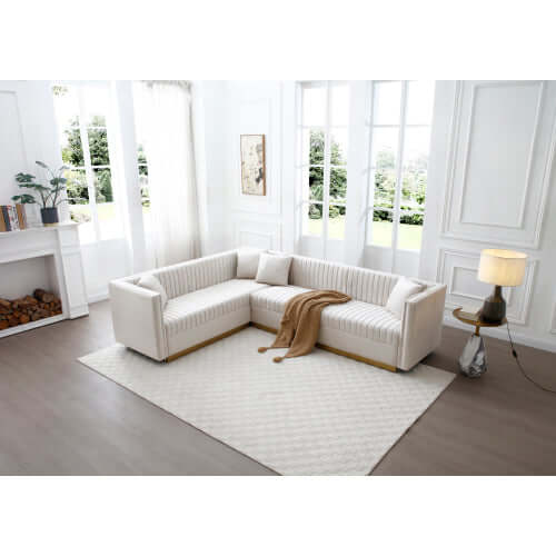 Glamorous Channel Tufted Velvet Corner Sofa Sectional