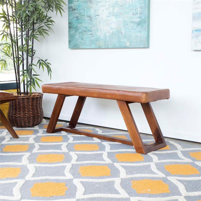 Marley MCM Genuine Leather Solid Wood Bench 47"