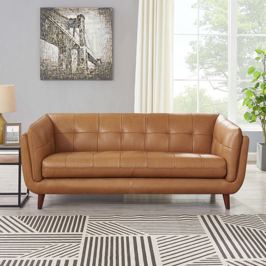 Solana MCM Tufted Top-Grain Leather 3 Seater Sofa 84'