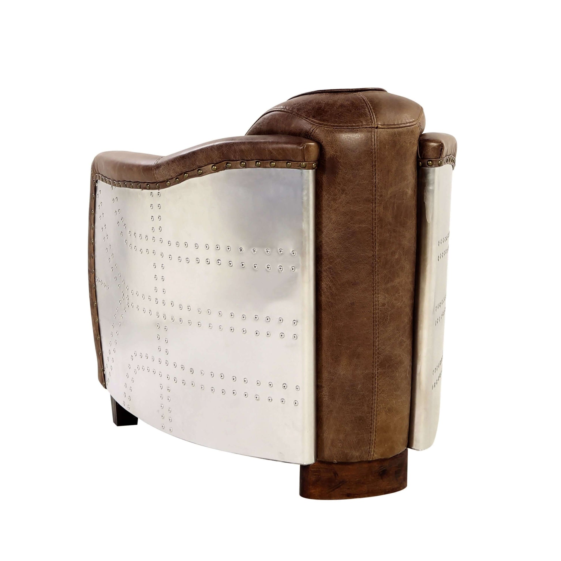 Brancaster Retro Inspired Lounge Chair in Brown Top Grain Leather & Aluminum - Revel Sofa