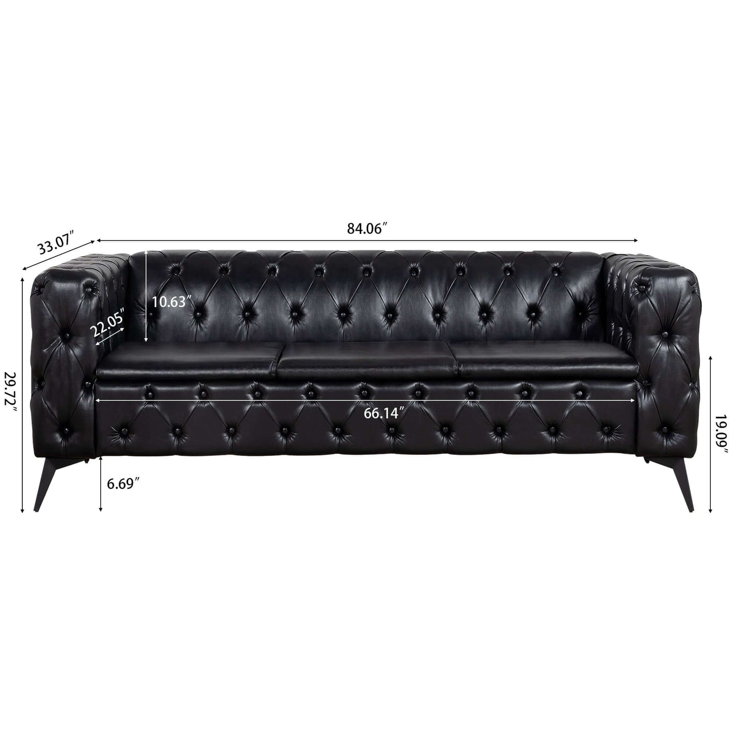 Styled Button-Tufted Square Arm Sofa, 3 Seater 84” - Revel Sofa