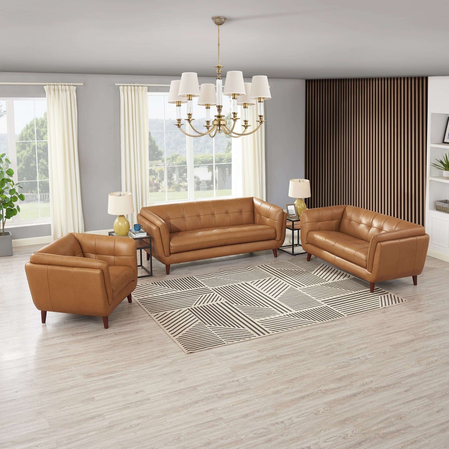 Solana MCM Tufted Top-Grain Leather 2 Seater Sofa Loveseat 70'