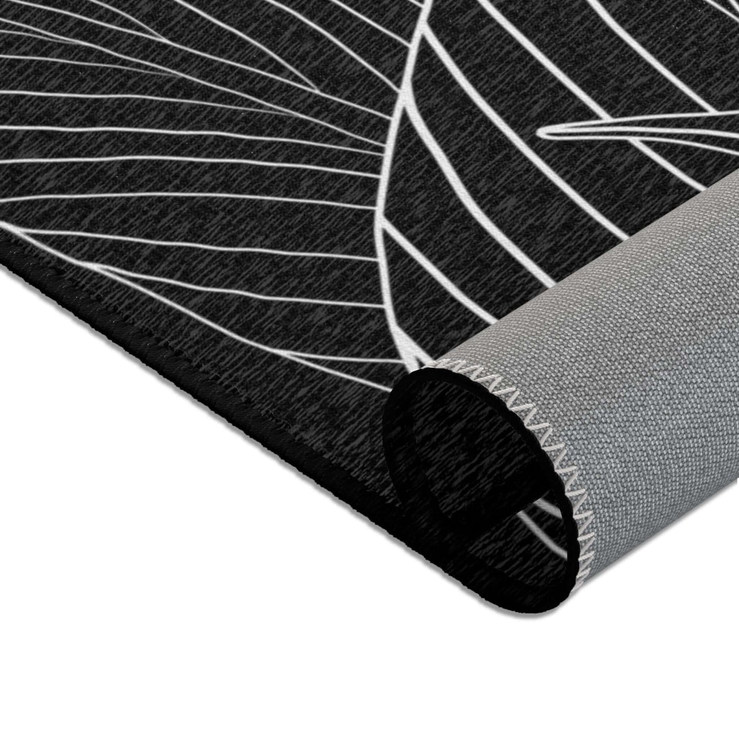 Rectangular Designer Accent Rug - Black & White Leaves - Revel Sofa