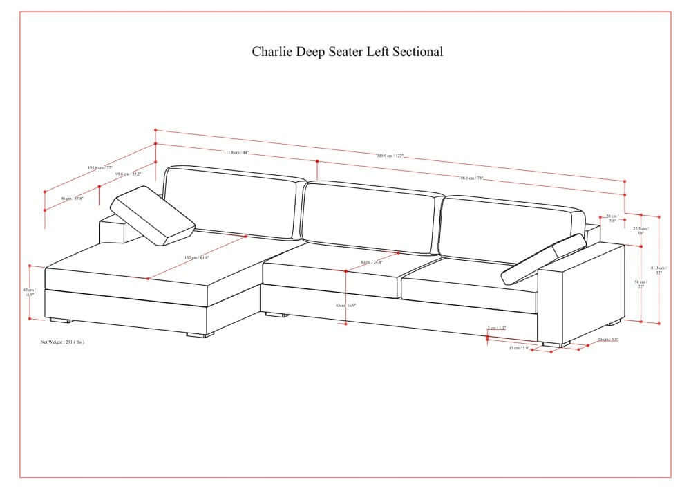 Charlie Modern Deep Seat Sectional Chaise Sofa 122"