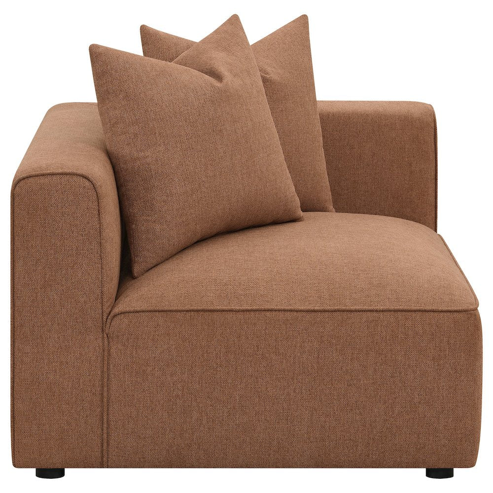 Jennifer Modern Modular Corner Sofa Sectional 154" – Oversized Customizable Sectional (2 Colors) in brown fabric with cushions.