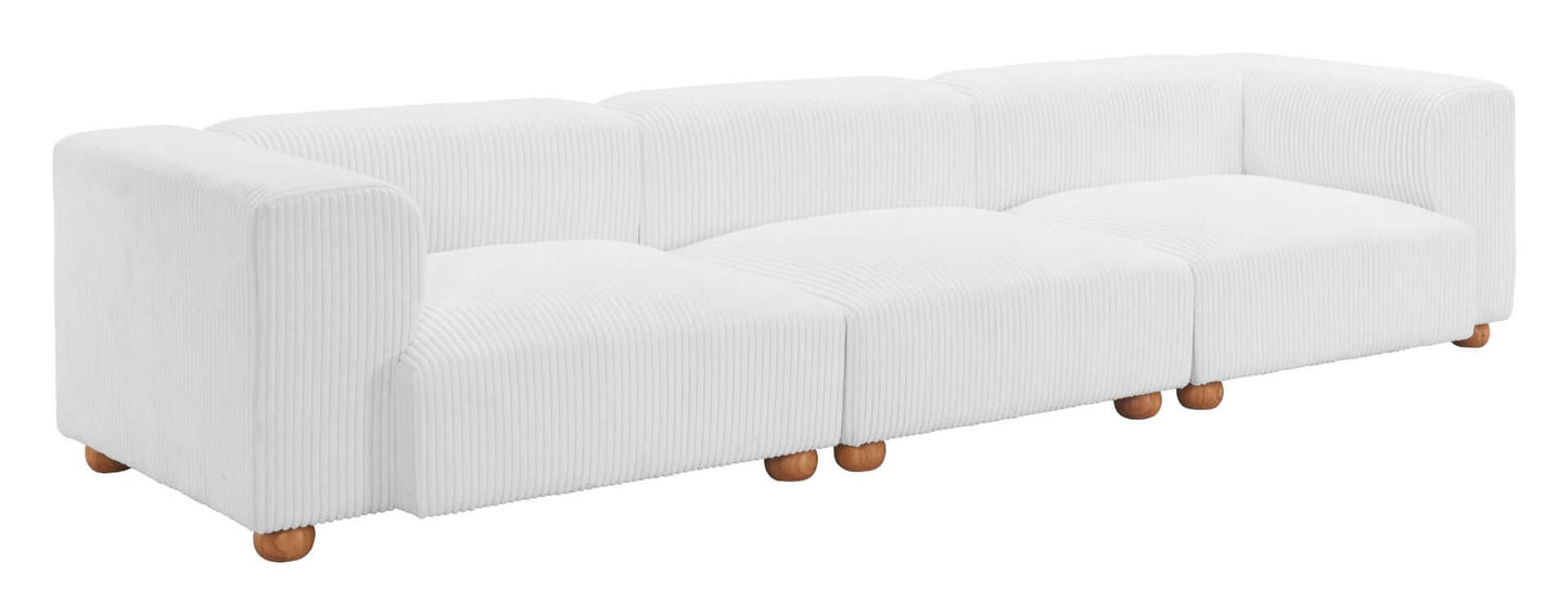 Tayte White Corduroy Deep Seated Modular Sofa 150'