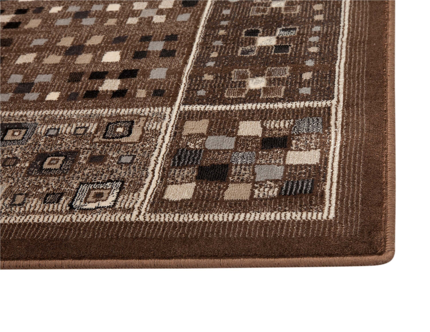 Drexel Chocolate Viscose Area Rug 8x10 with geometric patterns and rich brown tones.