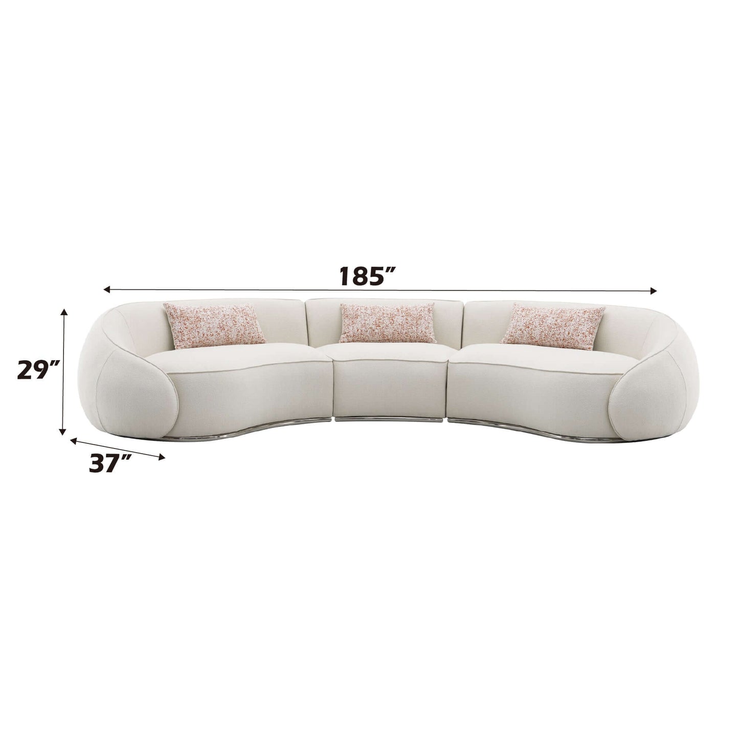 Sahara Beige Boucle Curved Modular Sectional Sofa (2 Sizes) dimensions of 185 inches wide and 37 inches deep.