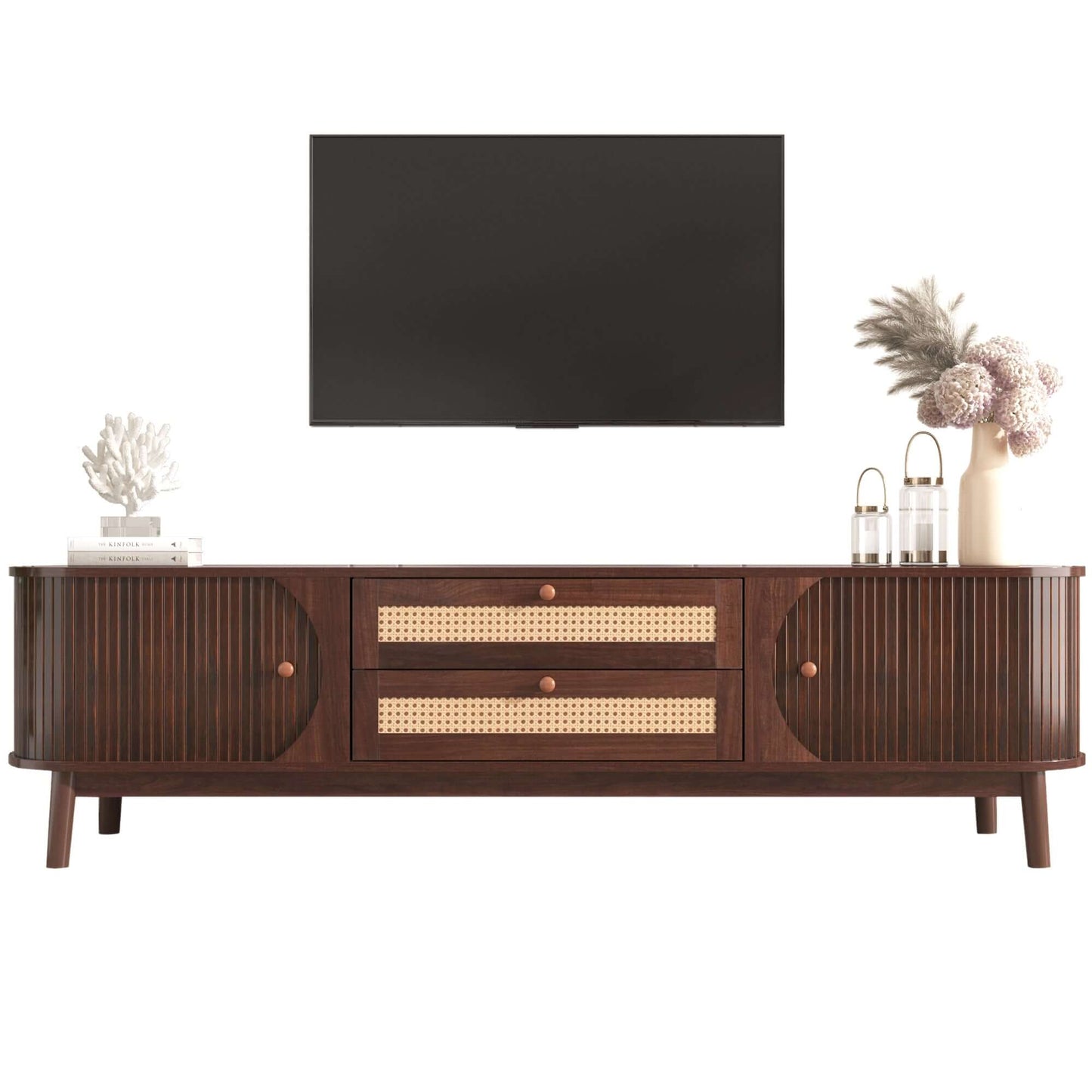 MCM Styled TV Stand Entertainment Center Solid Wood & MDF, Brown 67" - Revel Sofa