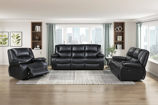 Cyrus Leather Reclining Sofa Set in Black