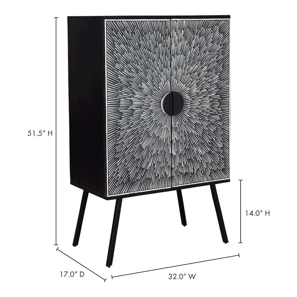 Sunburst Black White Art Deco Wine Cabinet