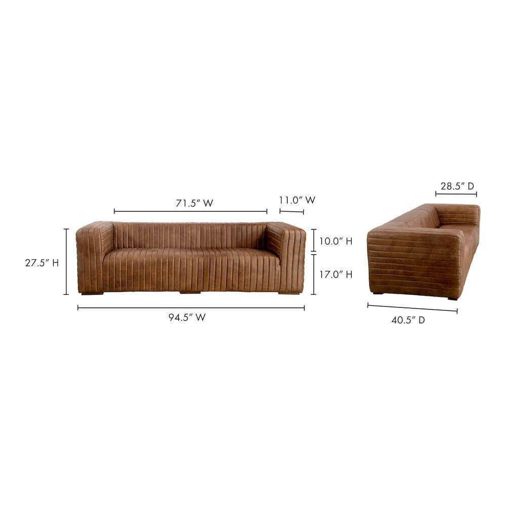 Castle Top-Grain Leather Channel Tufted Sofa 95" (2 Colors)