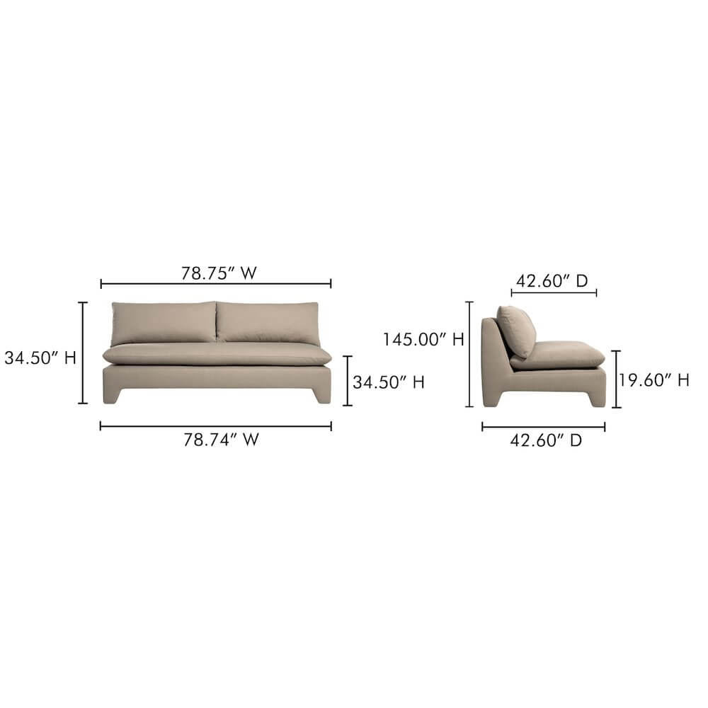 Estelle Modern Fabric Armless Sofa 79' (2 Colors)