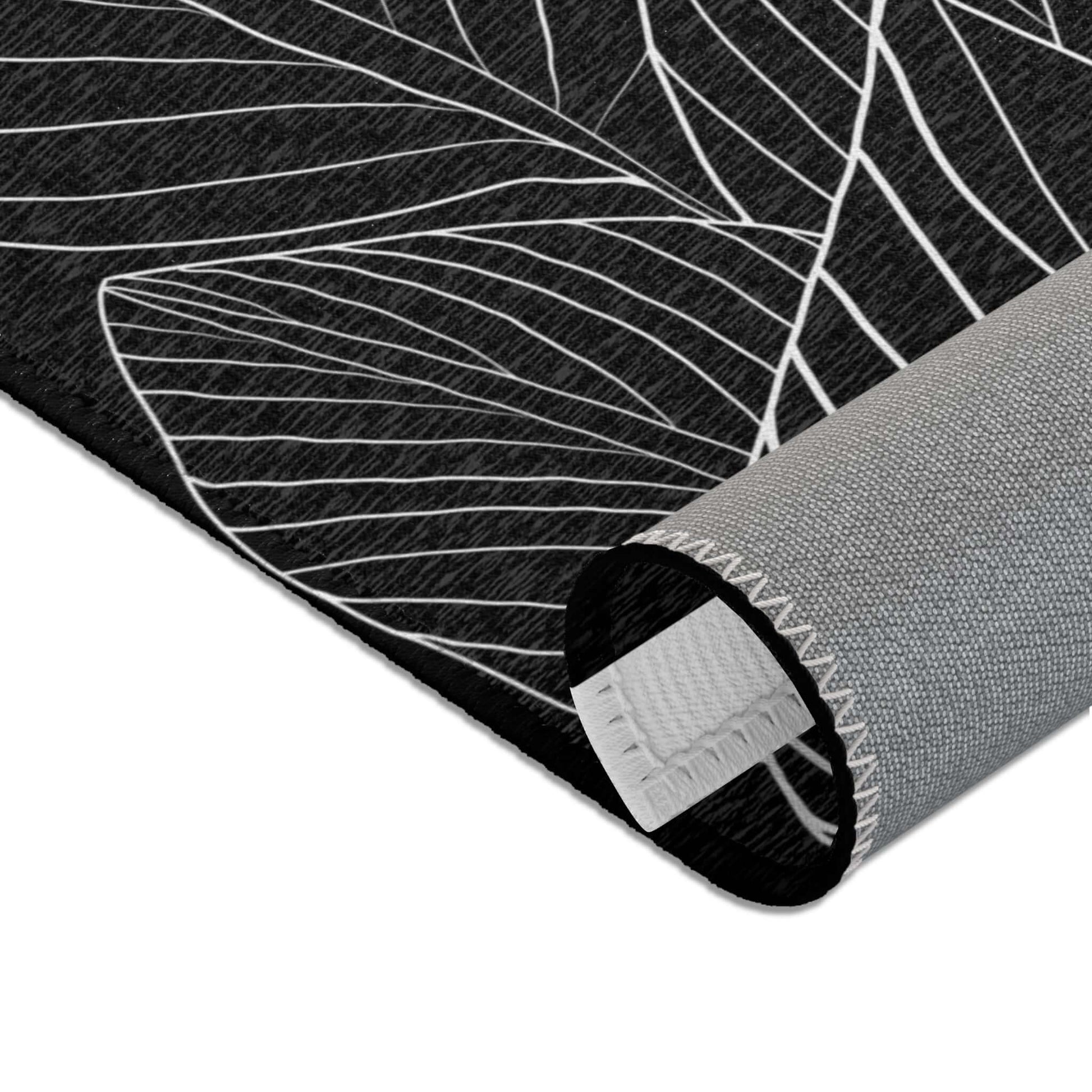 Rectangular Designer Accent Rug - Black & White Leaves - Revel Sofa