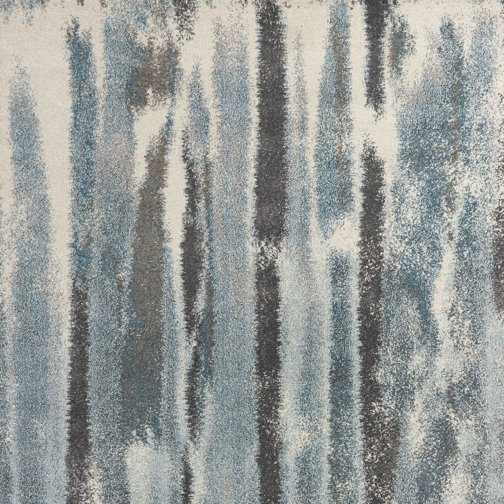 Teal Blue And White Abstract Area Rug | 9' x 13'