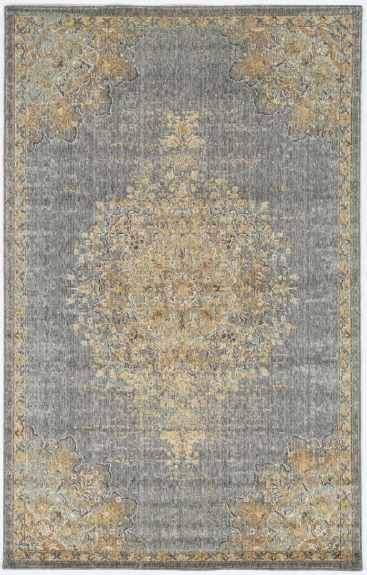 Slate Gray And Orange Wool Medallion Area Rug