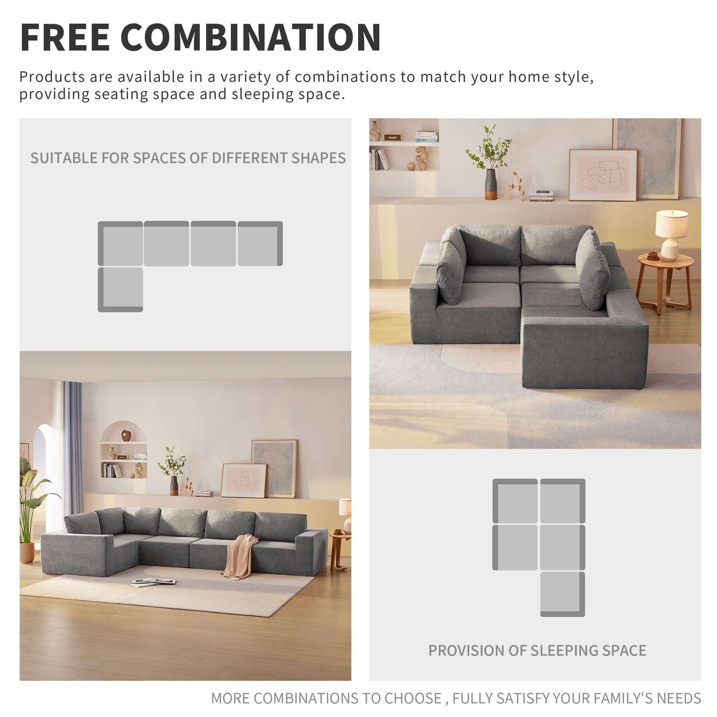 Modern Modular Low Profile Corner Sofa Sectional 116'