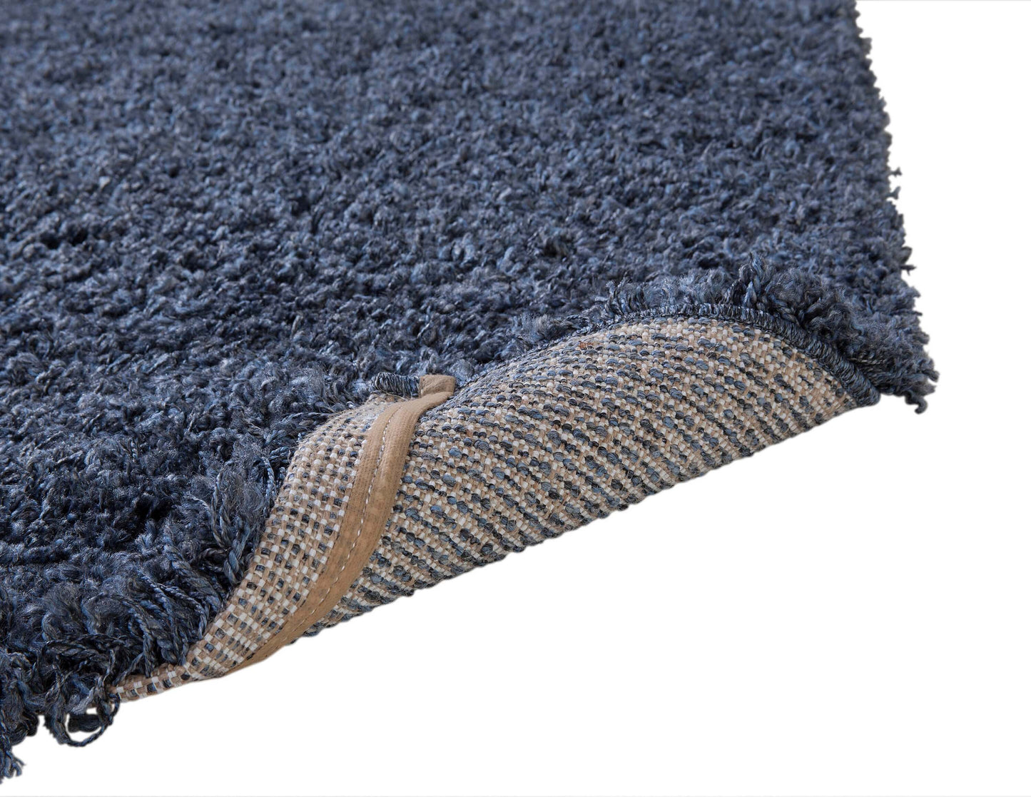 Close-up of the Slate Blue Rectangular Shag Area Rug showcasing soft texture and quality backing.