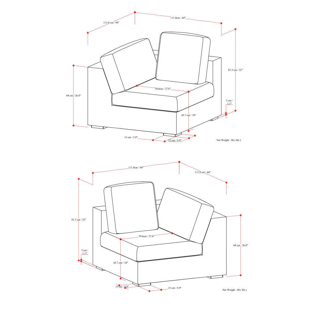 Jasmine Modern Grey Low Profile Cloud Modular Sofa 88'