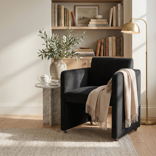 Remington Black Velvet Barrel Dining Chair – 26.4" Modern Upholstered Armchair