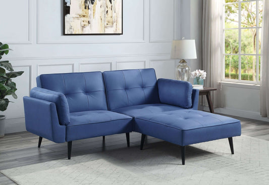 Nafisa Blue Fabric Adjustable Sofa Loveseat & Ottoman 68"W