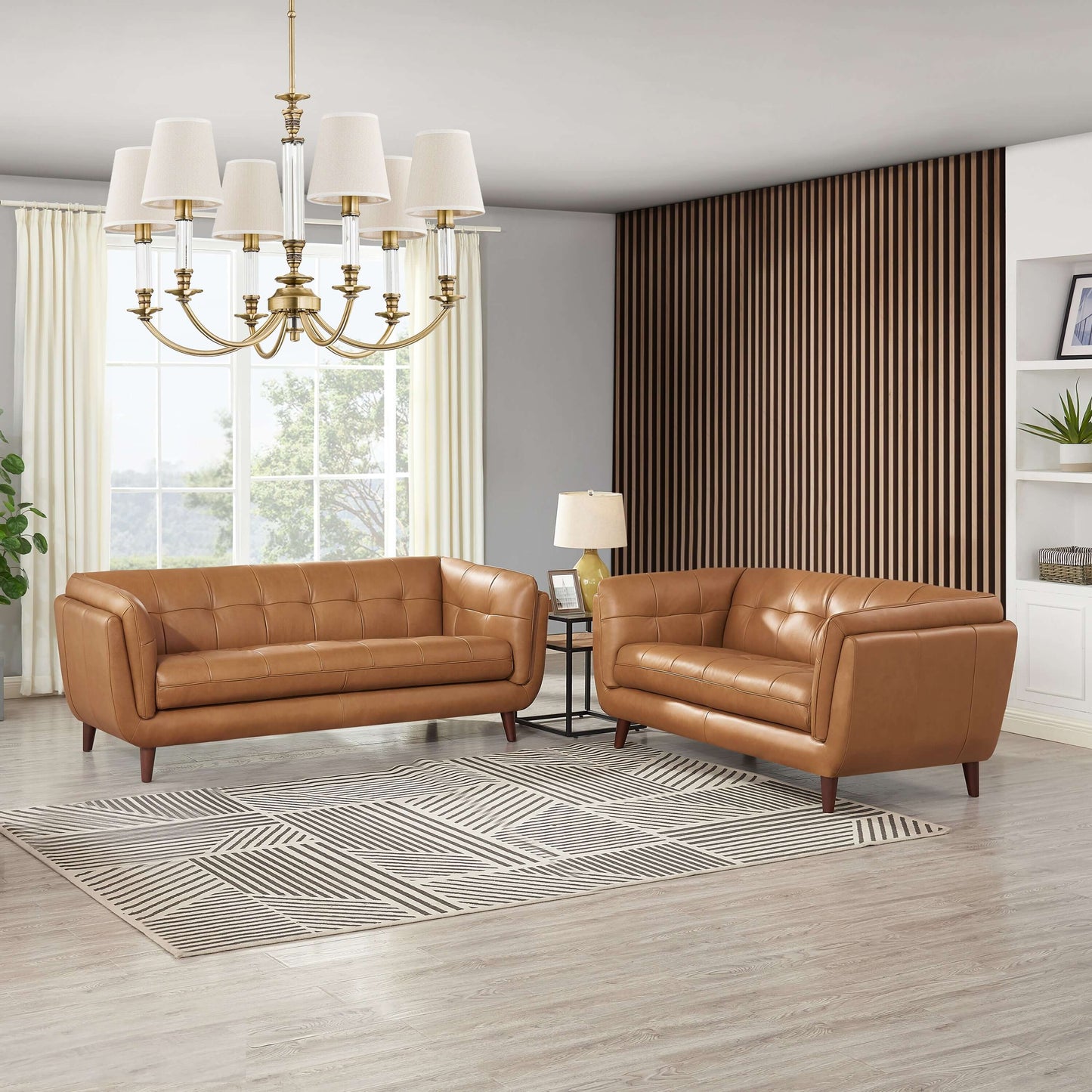 Solana MCM Tufted Top-Grain Leather 2 Seater Sofa Loveseat 70'