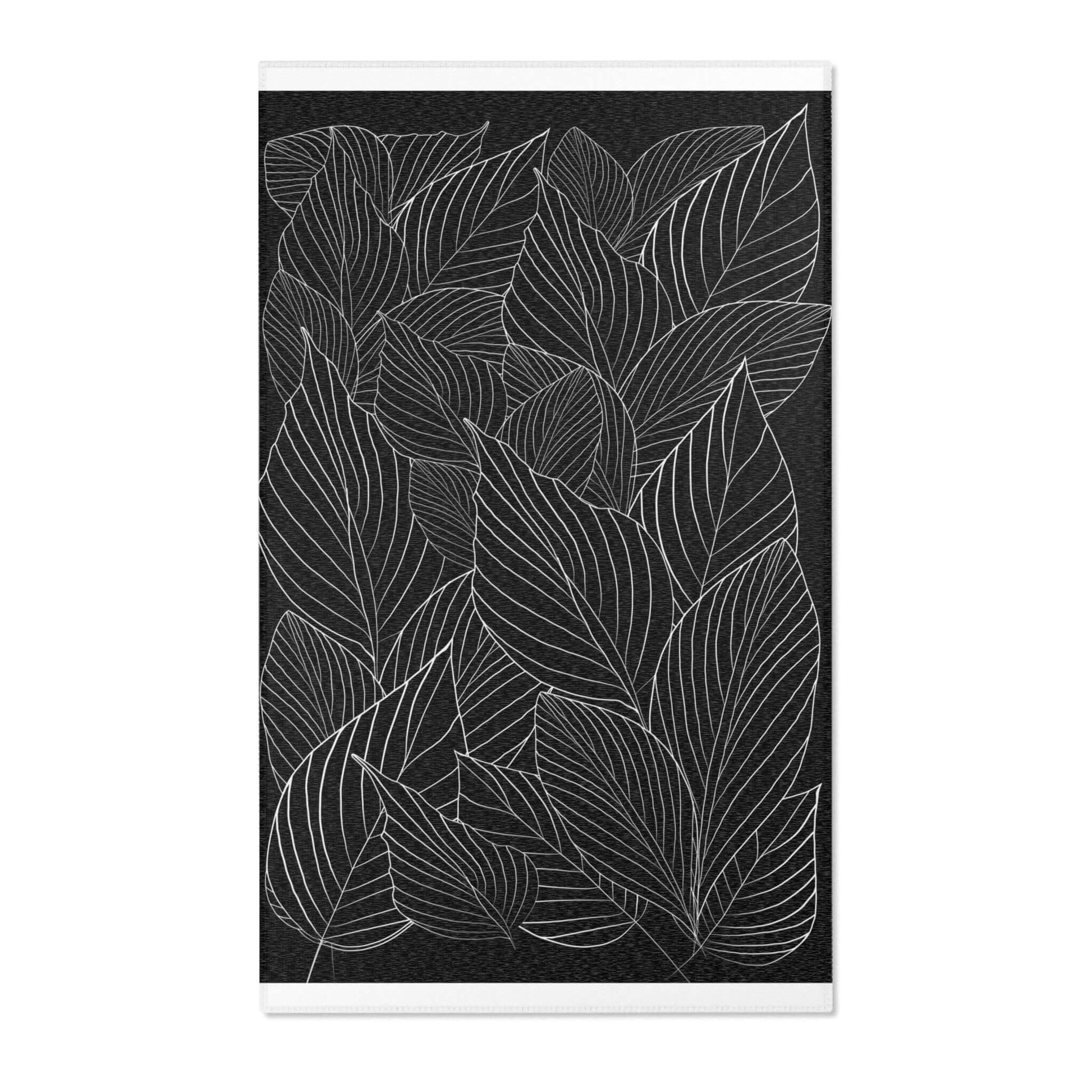 Rectangular Designer Accent Rug - Black & White Leaves - Revel Sofa