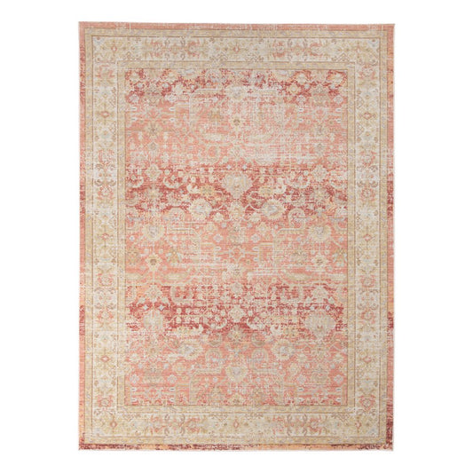 Salmon And Tan Floral Area Rug | 9' x 13' featuring a soft floral pattern in rich detail.