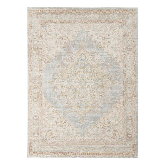 Tan And Gray Medallion Distressed Area Rug | 9' x 13'