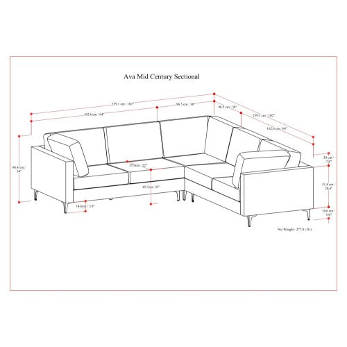 Ava MCM Cream Symmetrical Corner Sofa Sectional 102"