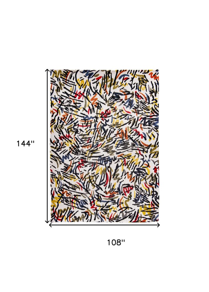 White Abstract Non Skid Area Rug | 9' x 13'